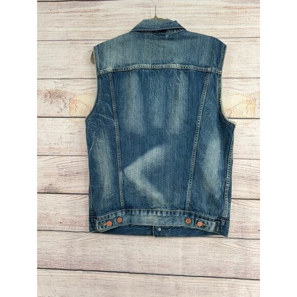 Levi's Denim Trucker Jean Vest Mens Medium Blue Medium Wash Rough Hem - Picture 2 of 12